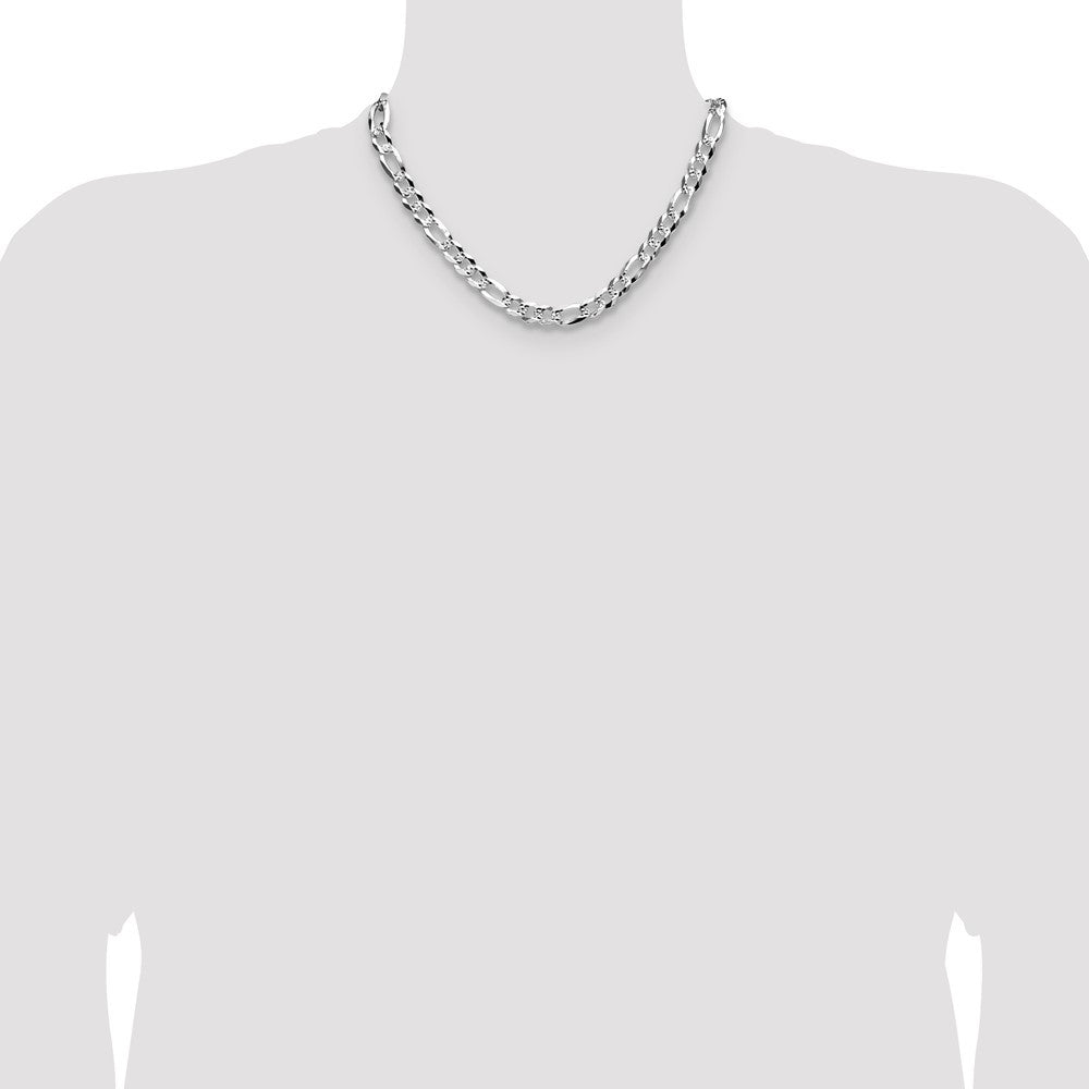 Sterling Silver 8.5mm Flat Diamond-Cut Pave Figaro Chain Necklace 18"
