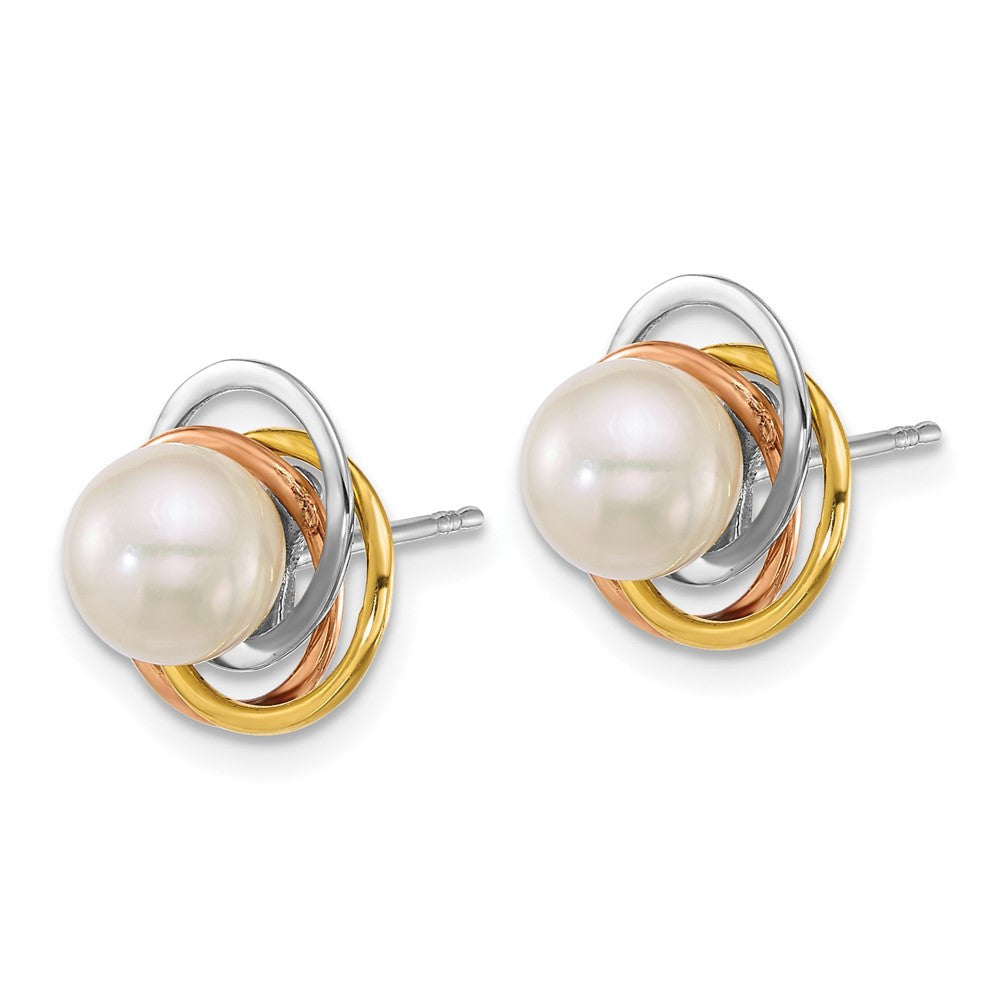 14k Tri-color Gold South Sea Saltwater Cultured Pearl Love Knot Stud Earrings