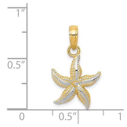 14k Yellow Gold with White Rhodium Starfish Pendant