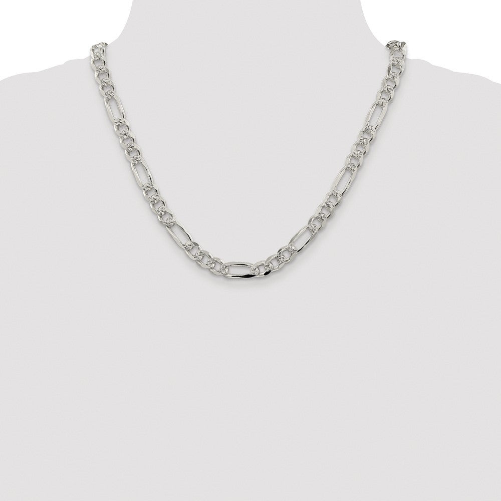 Sterling Silver Rhodium-plated 8mm Pav� Flat Figaro Chain Necklace 20"