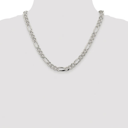 Sterling Silver Rhodium-plated 8mm Pav� Flat Figaro Chain Necklace 20"
