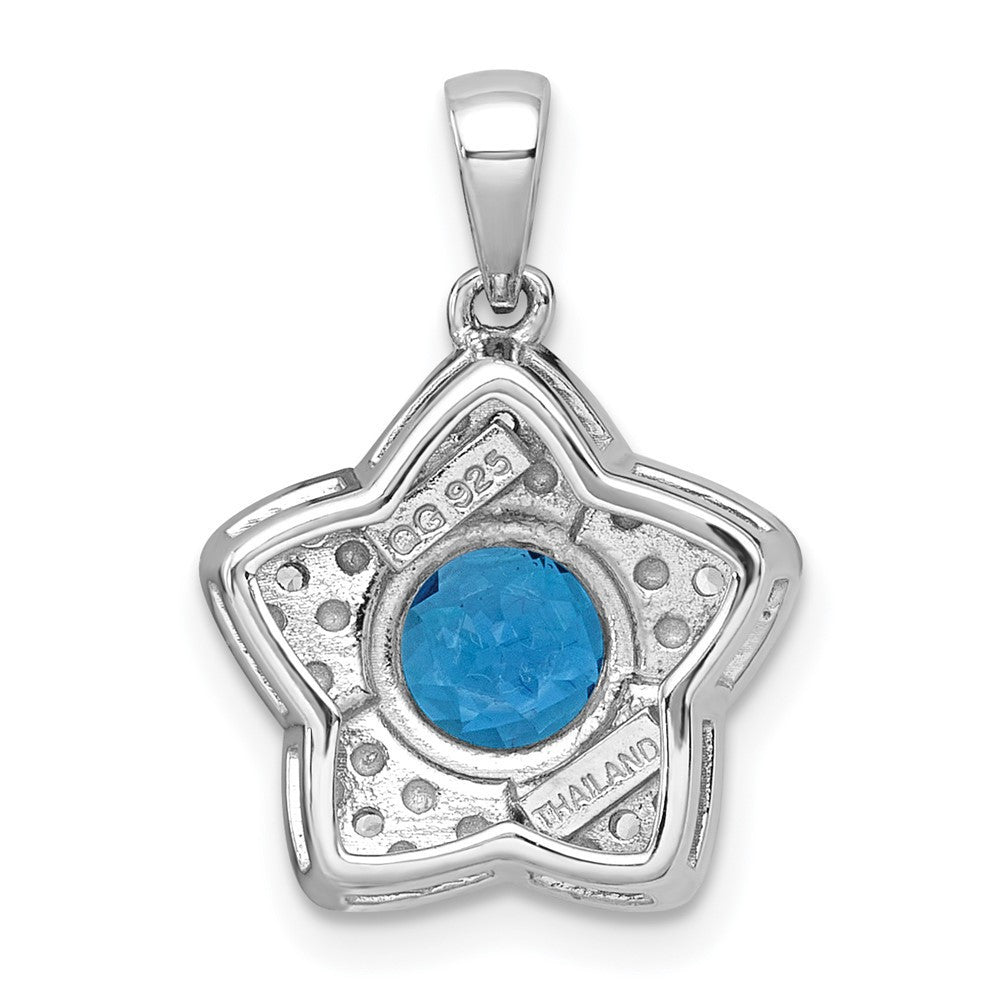 Sterling Silver Polished Light Swiss Blue Topaz and White Topaz Star Pendant