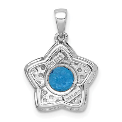 Sterling Silver Polished Light Swiss Blue Topaz and White Topaz Star Pendant