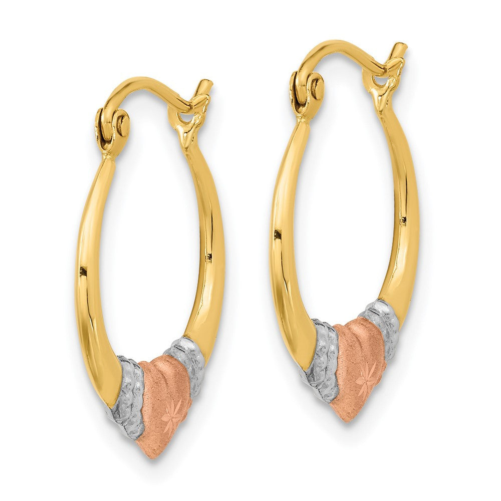 14k Two-tone White Rhodium Polished Satin & D/C Hoop Earrings