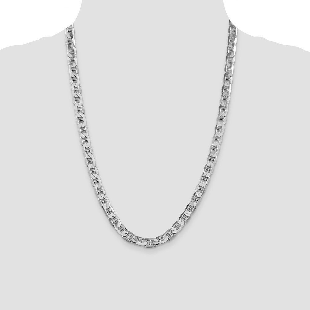 Sterling Silver Rhodium-plated 7mm Flat Anchor Chain Necklace 24"