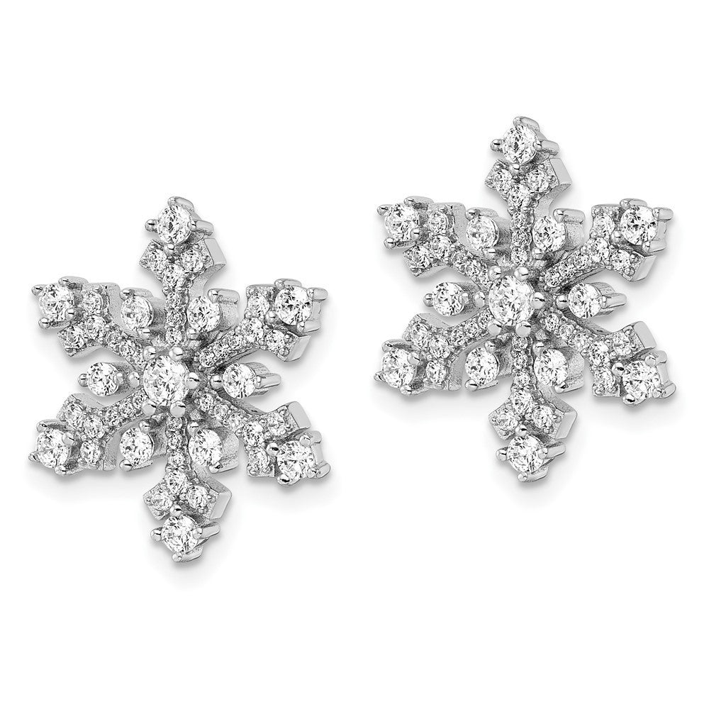 Sterling Silver Rhodium-plated CZ Snowflake Button Stud Earrings