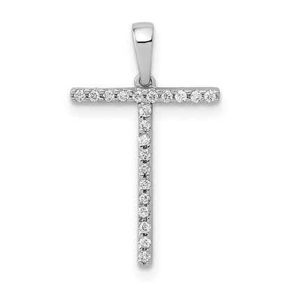 14k White Gold Diamond Letter T Initial Pendant