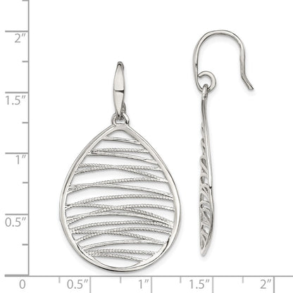 Sterling Silver Rhod-pltd Polished/Textured Tear Dangle Earrings