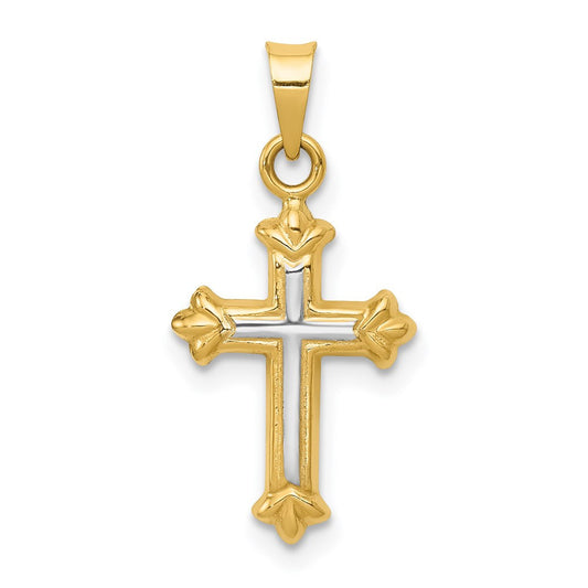 14k Yellow Gold Rhodium Hollow Cross Charm Pendant