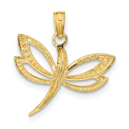 14k Yellow Gold Rhodium Textured Dragonfly Charm Pendant