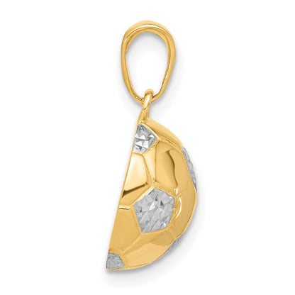 14k Yellow Gold and White Rhodium Diamond-Cut Soccer Ball Pendant