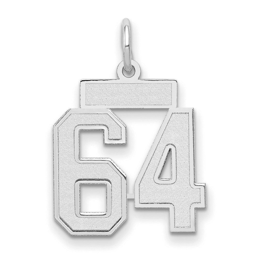 14k White Gold Small Satin Number 64 Charm Pendant