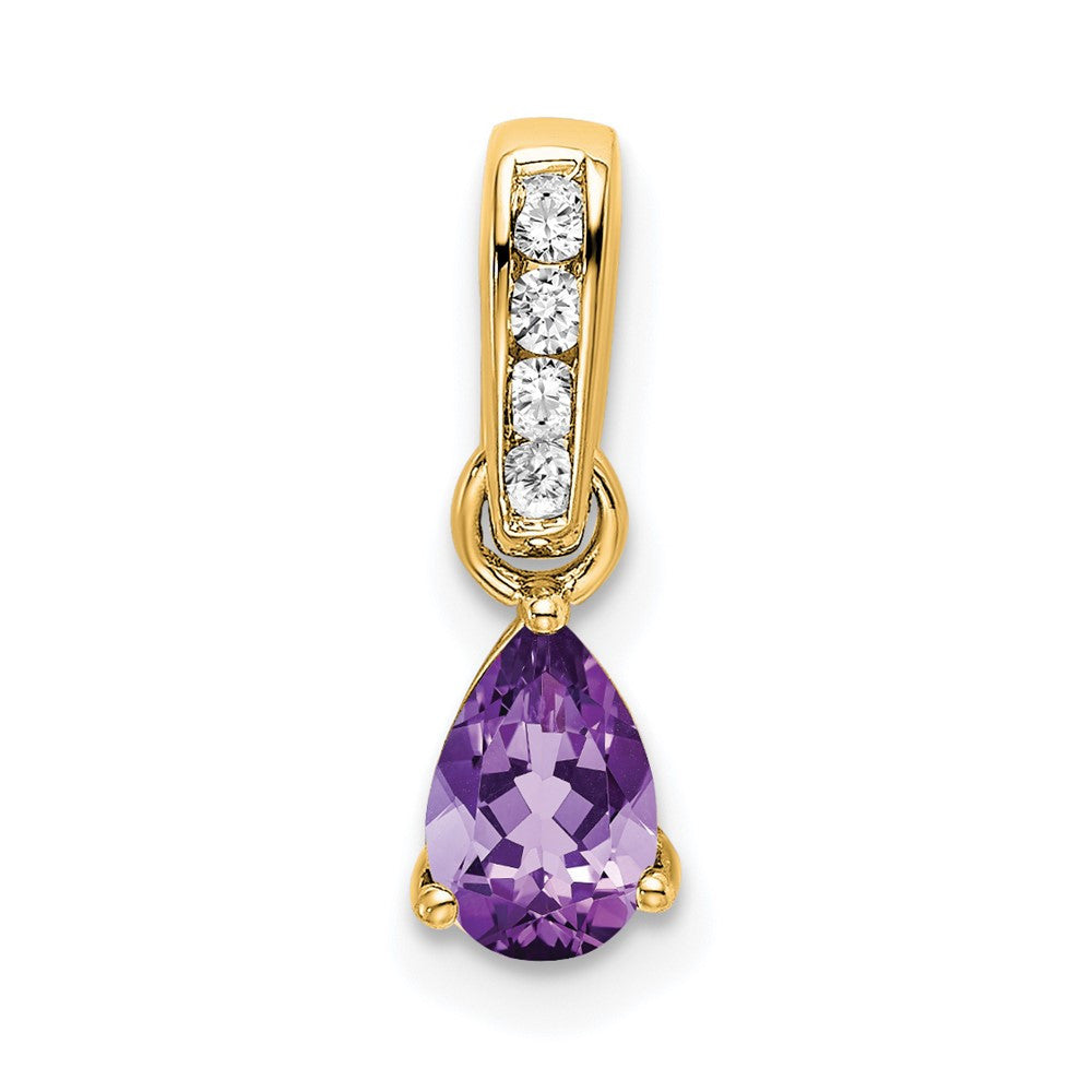 14k Yellow Gold Pear Amethyst and Diamond Pendant