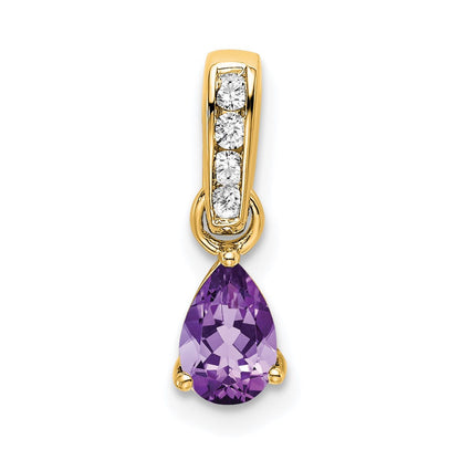 14k Yellow Gold Pear Amethyst and Diamond Pendant