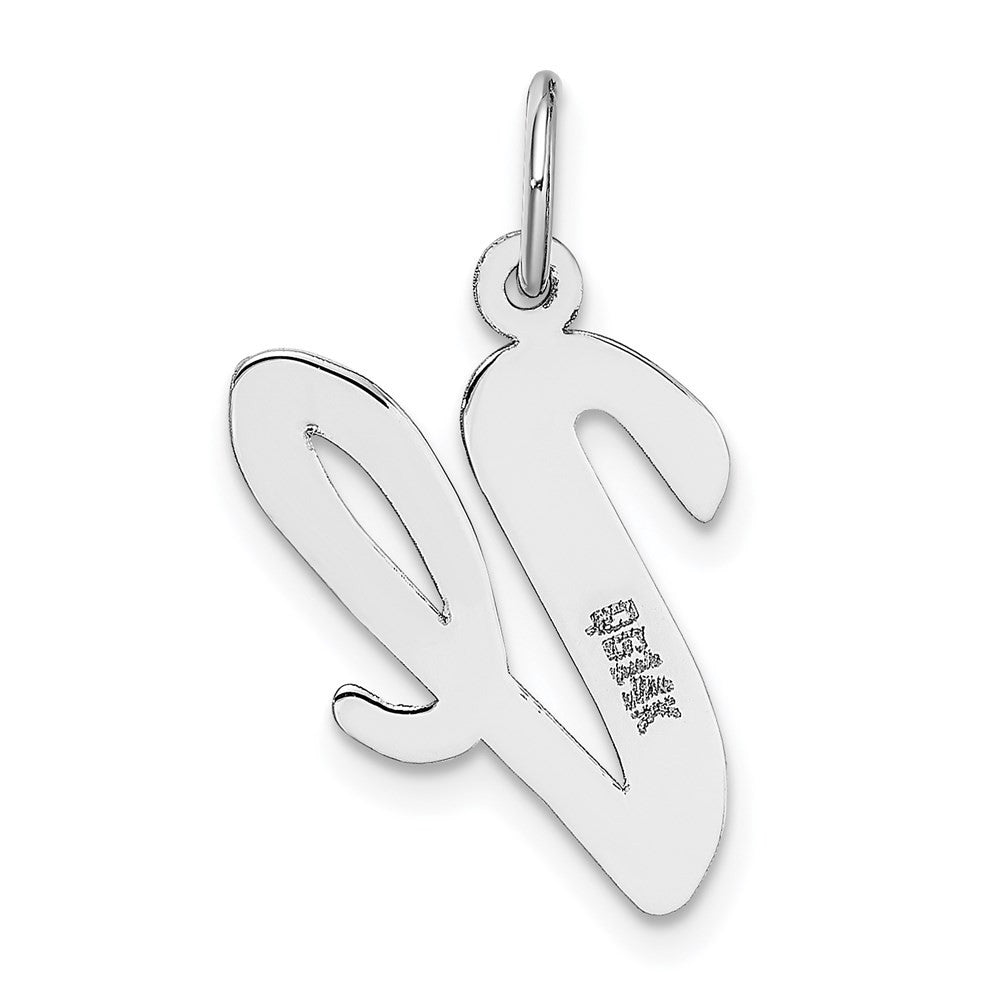 14k White Gold Large Script Letter V Initial Charm Pendant