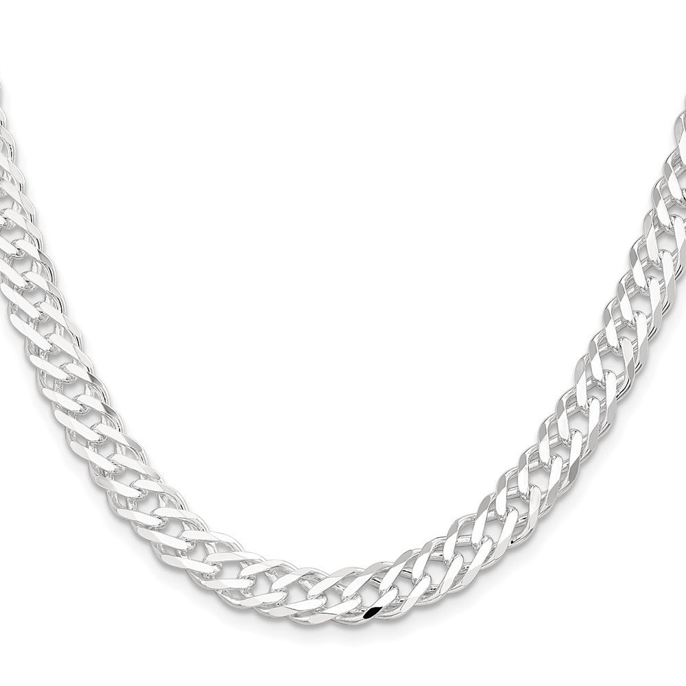 Sterling Silver 7.75mm 6 Side Diamond-Cut Flat Double Curb Chain Necklace 20"