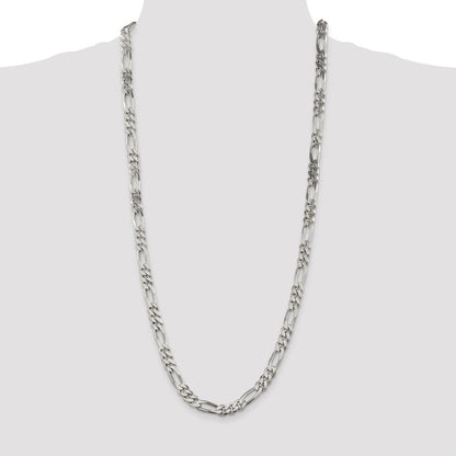 Sterling Silver 8mm Figaro Chain Necklace 30"