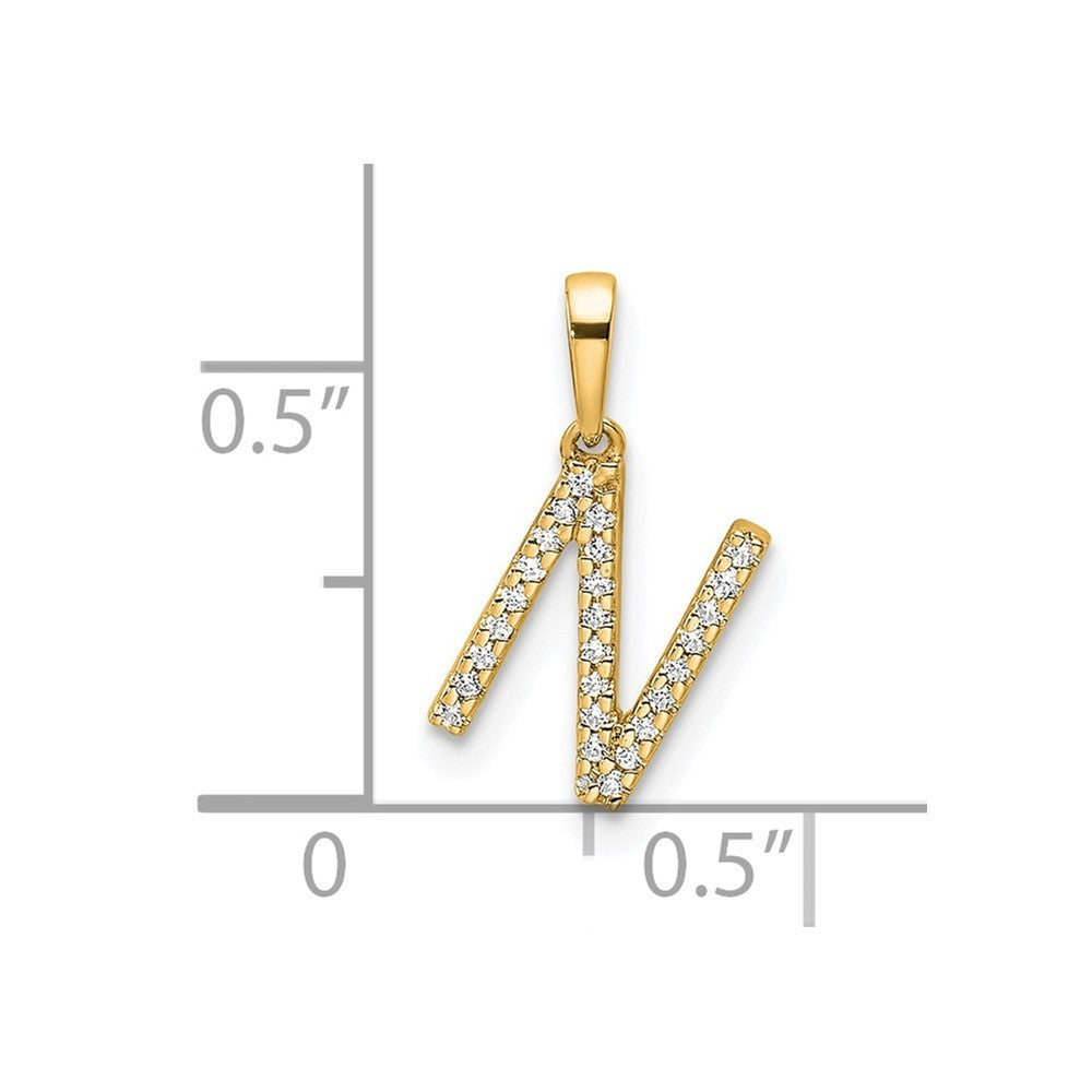 14k Yellow Gold Diamond Letter N Initial Pendant
