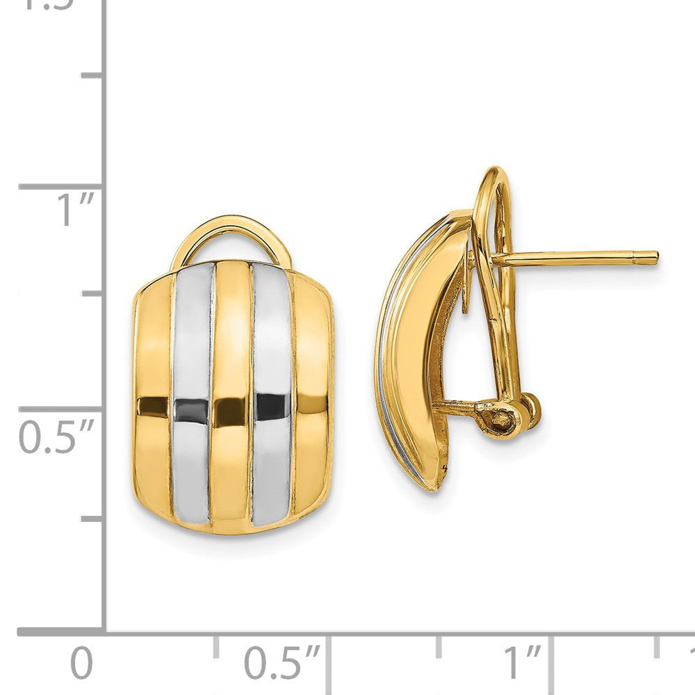 14k Yellow Gold & Rhodium Ribbed Omega Back Stud Earrings