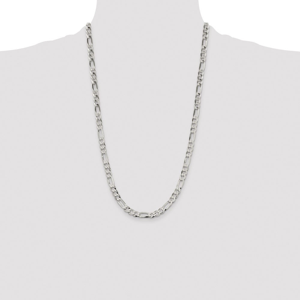 Sterling Silver 7.0mm Lightweight Flat Figaro Chain Necklace 26"