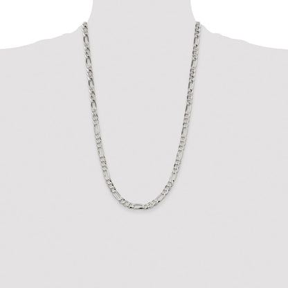 Sterling Silver 7.0mm Lightweight Flat Figaro Chain Necklace 26"