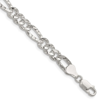 Sterling Silver 6.3mm Hammered Figaro Chain Necklace 24"
