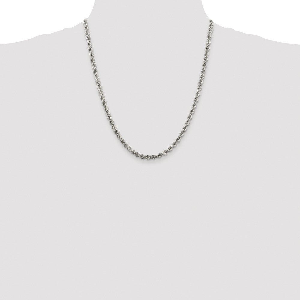 Sterling Silver Rhodium-plated 4.3mm Solid Rope Chain Necklace 22"