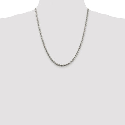 Sterling Silver Rhodium-plated 4.3mm Solid Rope Chain Necklace 22"