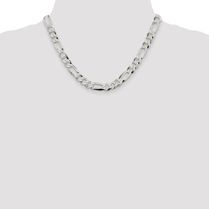 Sterling Silver 8.5mm Lightweight Flat Figaro Chain Necklace 18"