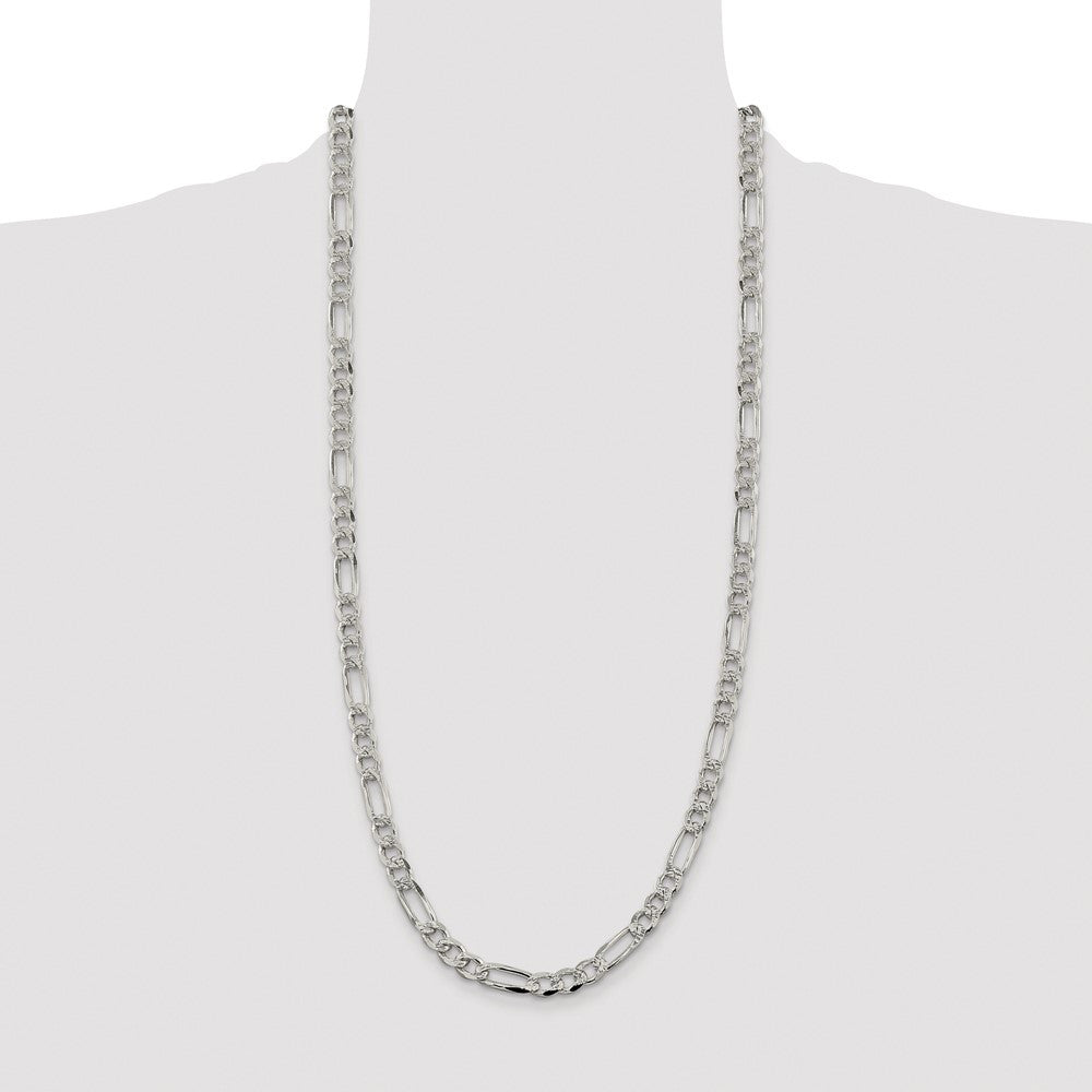 Sterling Silver Rhodium-plated 7.25mm Pav� Flat Figaro Chain Necklace 30"