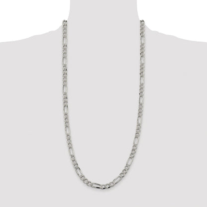Sterling Silver Rhodium-plated 7.25mm Pav� Flat Figaro Chain Necklace 30"