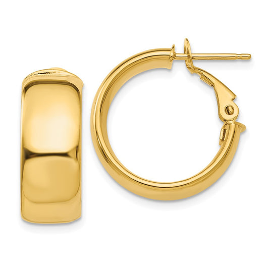 14k Yellow Gold 7.75mm Small Omega Back Hoop Earrings