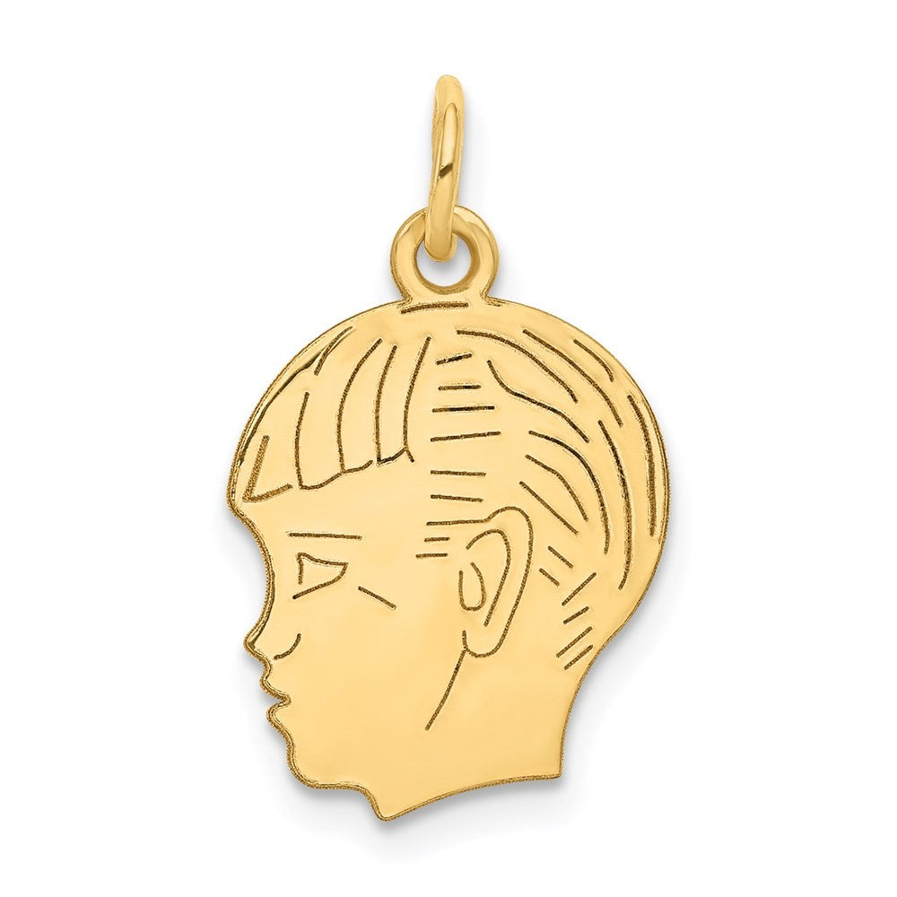 14k Yellow Gold .018 Depth Engravable Boy Head Charm Pendant