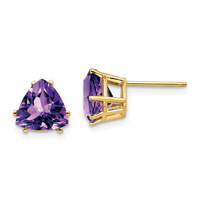 14k Yellow Gold 8mm Trillion Amethyst Stud Earrings