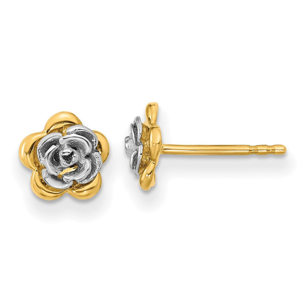 14K Two-tone Flower Stud Earrings