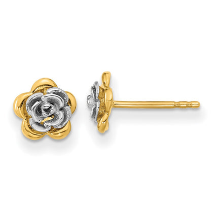 14K Two-tone Flower Stud Earrings