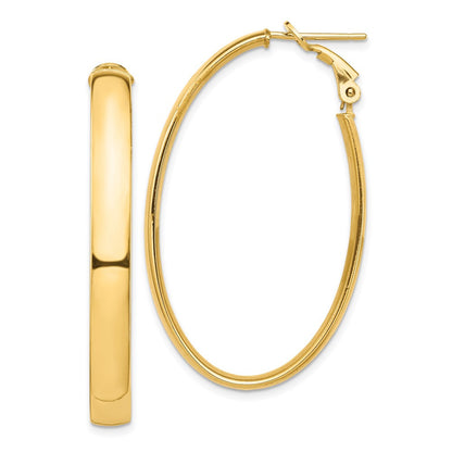 14k Yellow Gold High Polished 5mm Oval Omega Back Hoop Earrings