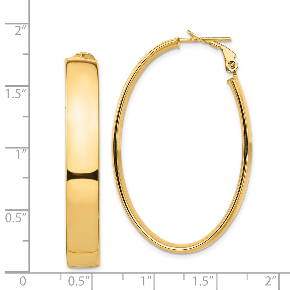 14k Yellow Gold High Polished 7mm Omega Back Oval Hoop Earrings