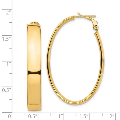 14k Yellow Gold High Polished 7mm Omega Back Oval Hoop Earrings
