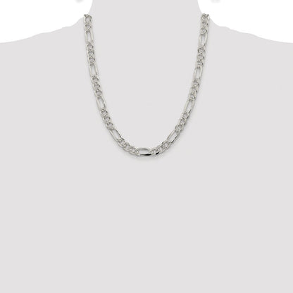 Sterling Silver Rhodium-plated 8mm Pav� Flat Figaro Chain Necklace 22"