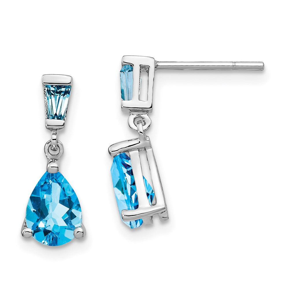 14k White Gold Blue Topaz Dangle Earrings