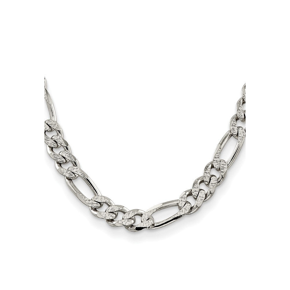 Sterling Silver 11.0mm Pav� Flat Figaro Chain Necklace 22"