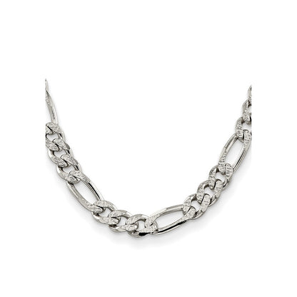 Sterling Silver 11.0mm Pav� Flat Figaro Chain Necklace 22"