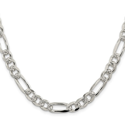 Sterling Silver 8mm Pav� Flat Figaro Chain Necklace 30"