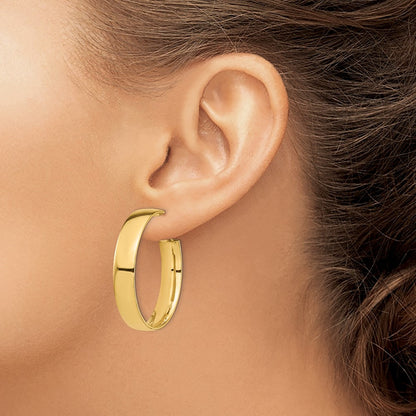 14k Yellow Gold High Polished 7mm Omega Back Hoop Earrings