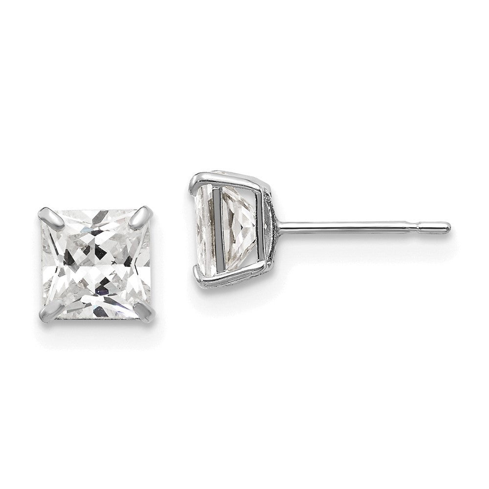 14k White Gold 5mm Square Cubic Zirconia Stud Earrings