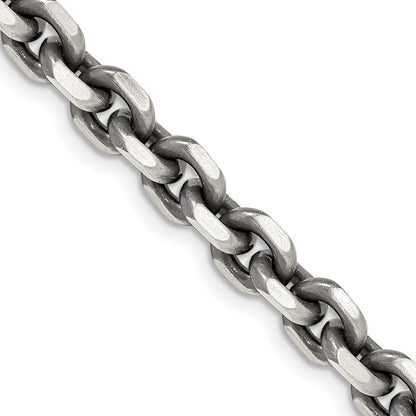 Sterling Silver Antiqued Diamond-Cut Elongated Open Link Chain Necklace 24"