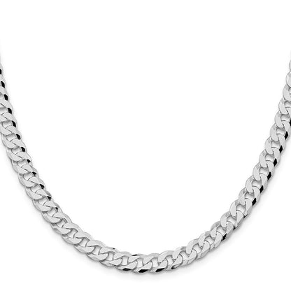 Sterling Silver Rhodium-plated 7mm Beveled Curb Chain Necklace 24"
