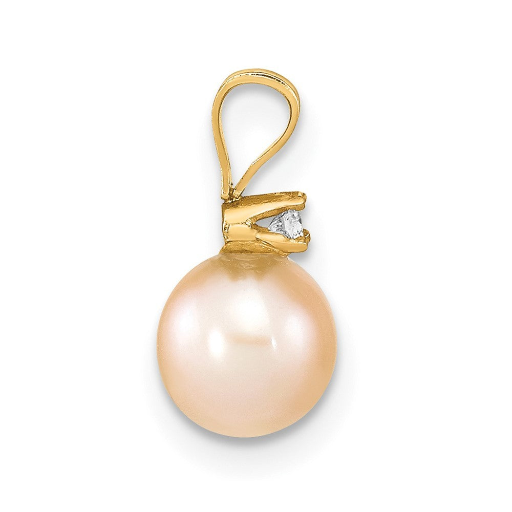 14k Yellow Gold 6-7mm Round Freshwater Cultured Pearl & Diamond Pendant