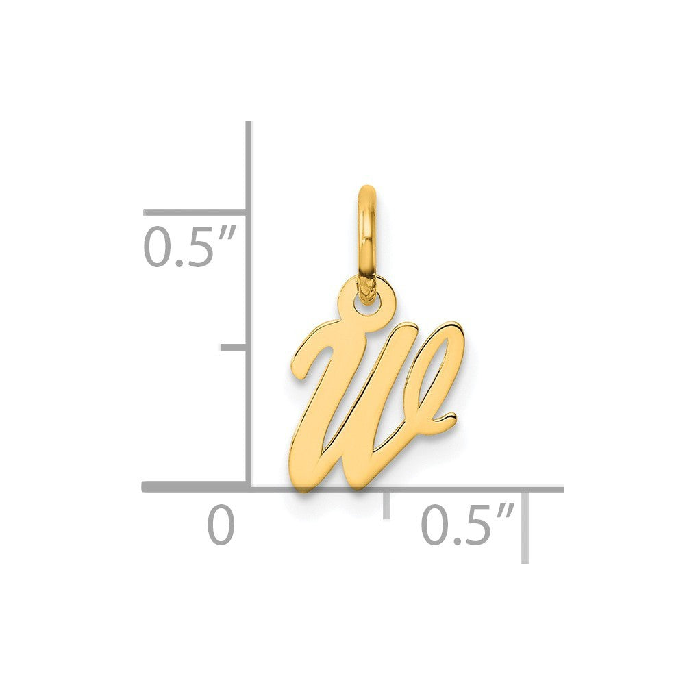 14k Yellow Gold Small Script Letter W Initial Charm Pendant